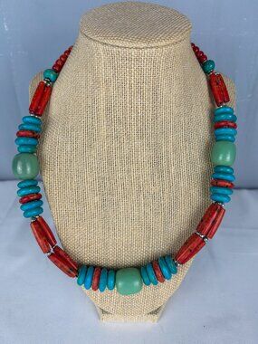 Vintage Large Natural Stone Beaded Necklace Artisan Boho Statement Southwest